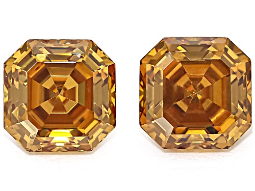 Photo of Orange Strontium Titanate 6mm Octagon Asscher Cut Gemstones Matched Pair 3.00Ctw
