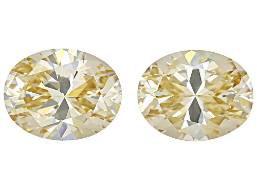 Canary Strontium Titanate 9X7mm Oval Brilliant Cut Gemstones Matched Pair 5.00Ctw
