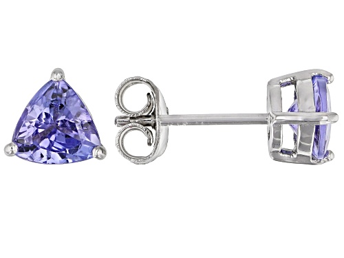 Blue Tanzanite Trillion 6mm Rhodium Over Sterling Silver Stud Earrings 1.26ctw
