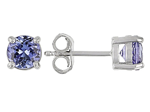 Tanzanite Round 5.50mm Rhodium Over Sterling Silver Solitaire Stud Earrings 1.11ctw