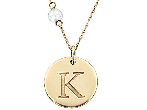 0.58ct White Zircon Solitaire Bead 10K Yellow Gold Initial "K" Pendant With Chain