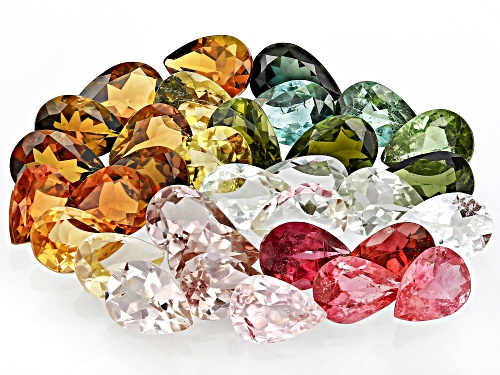 Photo of Multi-Color Tourmaline 7x5mm Pear Faceted Cut Gemstones Parcel 20Ctw