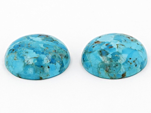 Blue Turquoise 18mm Round Cabochon Cut Gemstones Matched Pair 26ctw