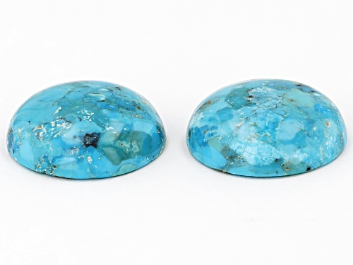 Photo of Blue Turquoise 20mm Round Cabochon Cut Gemstones Matched Pair 35ctw