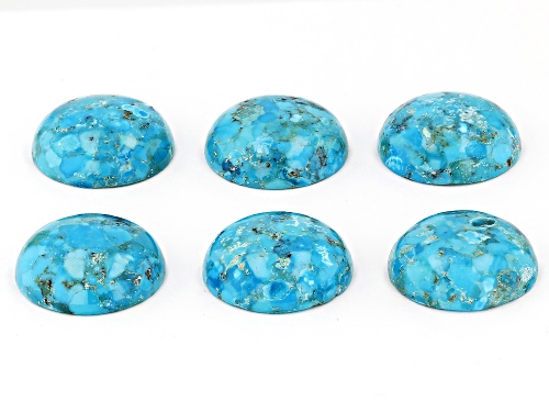 Blue Turquoise 20mm Round Cabochon Cut Gemstones Set Of 6 105ctw