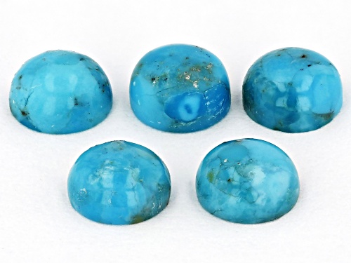 Photo of Blue Turquoise 5mm Round Cabochon Cut Gemstones Set of 5 2ctw