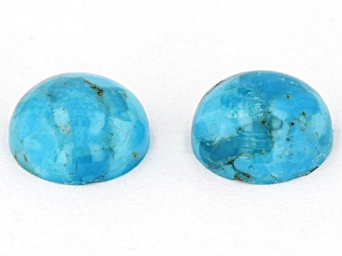 Photo of Blue Turquoise 8mm Round Cabochon Cut Gemstones Matched Pair 3ctw