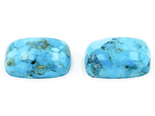 Photo of Blue Turquoise 14x10mm Cushion Cabochon Cut Gemstones Matched Pair 10ctw