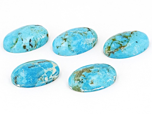 Blue Turquoise 15x10mm Oval Cabochon Cut Gemstones Set of 5 23ctw