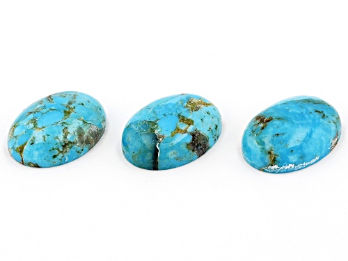 Blue Turquoise 16x12mm Oval Cabochon Cut Gemstones Set of 3 17ctw