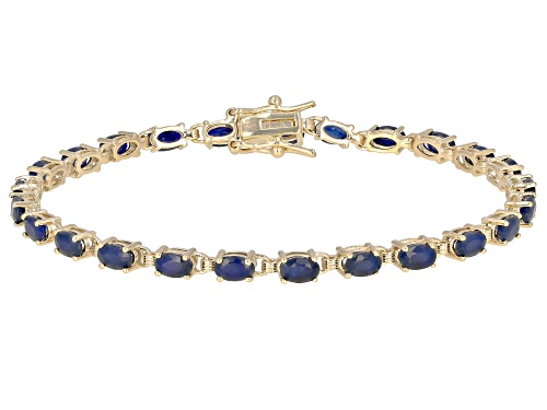 6.16CTW OVAL BLUE SAPPHIRE 18K YELLOW GOLD OVER STERLING SILVER BRACELET - Size 8