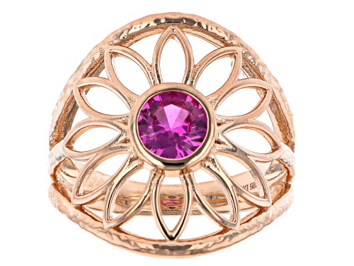 Photo of Australian Style™ 0.85ct Lab Created Pink Sapphire 18K Rose Gold Over Silver Floral Design Ring - Size 7