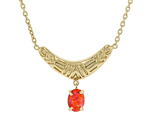 Photo of Australian Style™ Lab Created Orange Opal 18K Yellow Gold Over Silver Boomerang Necklace - Size 18