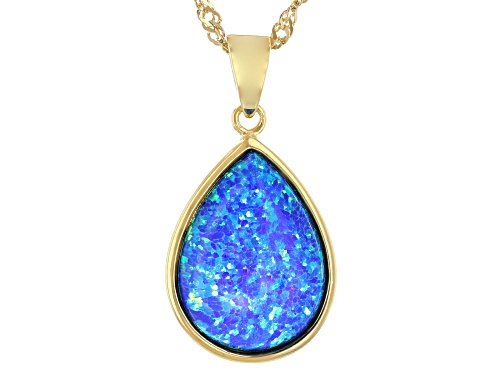 Australian Style™ Lab Created Blue Opal 18K Yellow Gold Over Silver Pendant With 18" Chain