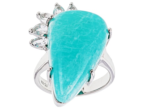Photo of Australian Style™ Amazonite and 0.81ctw White Topaz Rhodium Over Sterling Silver Ring - Size 7