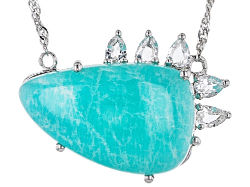 Australian Style™ Blue Amazonite and 0.81ctw White Topaz Rhodium Over Silver Necklace