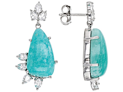 Photo of Australian Style™ Amazonite and 2.27ctw White Topaz Rhodium Over Sterling Silver Earrings