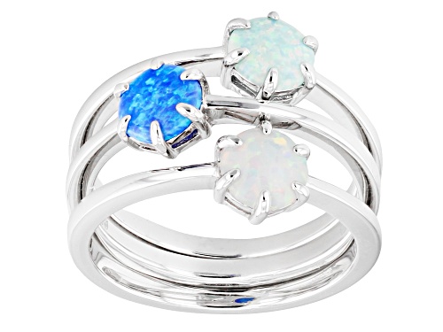 Photo of Australian Style™ Multicolor Lab Created Opal Rhodium Over Sterling Silver Set of 3 Rings - Size 8