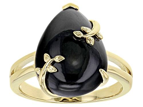 Photo of 16x12mm Pear Shaped Cabochon Black Spinel 18k Yellow Gold Over Sterling Silver Ring - Size 8