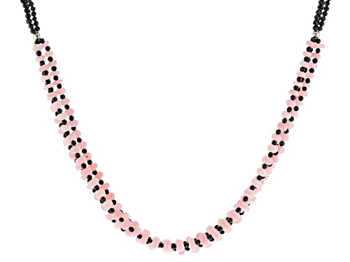 Photo of 5-3.35mm Rondelle Pink Opal With 2.5mm Round Black Spinel Rhodium Over Sterling Silver Necklace - Size 18