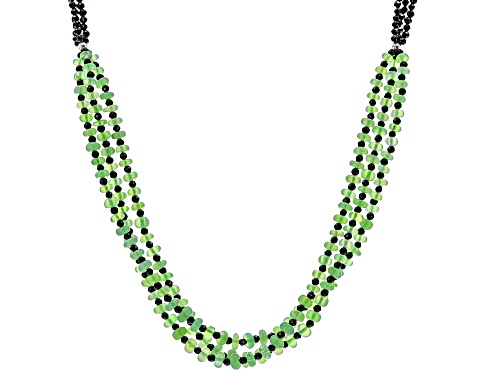 Photo of 6-3.50mm Rondelle Green Opal With 2.50mm Round Black Spinel Rhodium Over Sterling Silver Necklace - Size 18