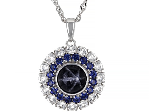 Photo of 2.55ct Star Sapphire With 1.92ctw Lab Blue & Lab White Sapphire Rhodium Over Silver Pendant/Chain