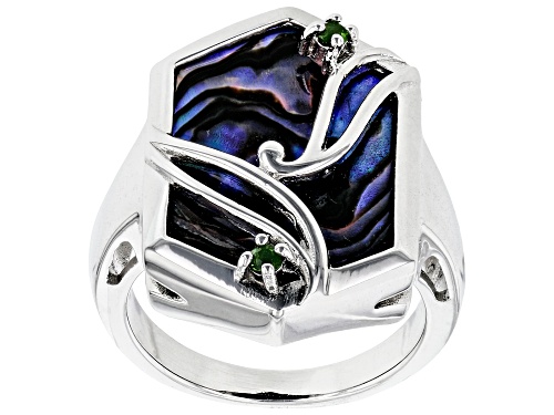 20.5mm x 13.5mm Fancy Shape Abalone Shell And 0.07ctw Chrome Diopside Sterling Silver Ring - Size 7