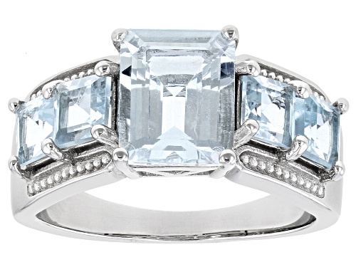 1.70ctw Aquamarine With 1.36ctw Glacier(TM) Topaz Rhodium Over Sterling Silver Ring - Size 7