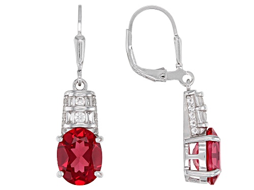Photo of 6.75ctw Lab Padparadscha Sapphire With 0.54ctw Lab White Sapphire Rhodium Over Silver Earrings