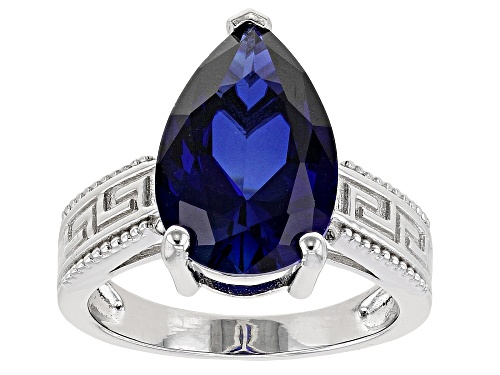 Photo of 5.53ct Pear Shaped Lab Created Blue Sapphire Rhodium Over Sterling Silver Solitaire Ring - Size 8