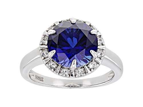 Photo of 4.00ct Lab Created Blue Sapphire With 0.20ctw Lab Created White Sapphire Rhodium Over Silver Ring - Size 7