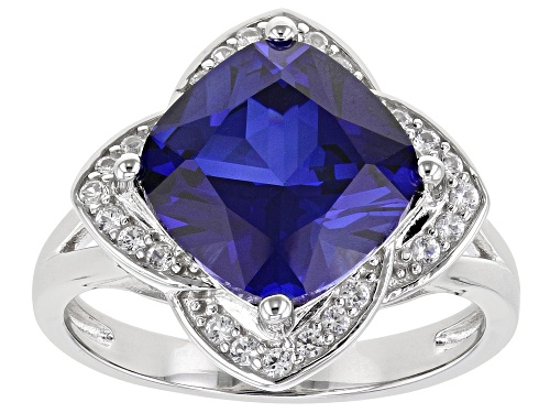 Photo of 4.38ct Lab Created Blue Sapphire With 0.24ctw Lab Created White Sapphire Rhodium Over Silver Ring - Size 7