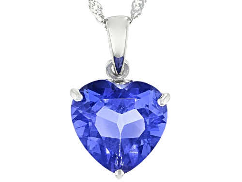 Photo of 5.95ct Heart Blue Color Shift Fluorite Rhodium Over Sterling Silver Pendant With Chain