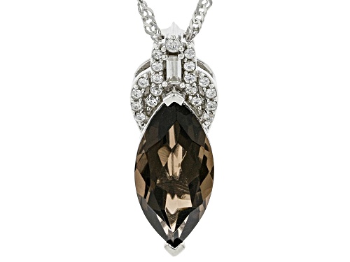 3.45ct Smoky Quartz With 0.21ctw White Zircon Rhodium Over Sterling Silver Pendant With Chain