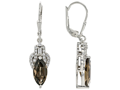 2.60ctw Smoky Quartz With 0.41ctw White Zircon Rhodium Over Sterling Silver Dangle Earrings