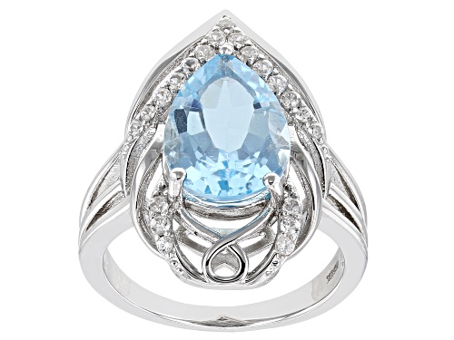Photo of 3.60ct Pear Glacier Topaz™ And 0.07ctw White Zircon Rhodium Over Sterling Silver Ring - Size 8