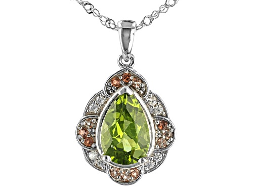 Photo of 2.55ct Manchurian Peridot(TM) With 0.22ctw Andalusite & Zircon Rhodium Over Silver Pendant Chain.