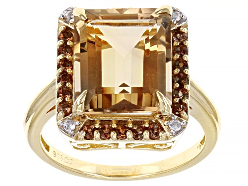 4.67ct Champagne Quartz With 0.47ctw Andalusite & White Zircon 18k Yellow Gold Over Silver Ring - Size 9