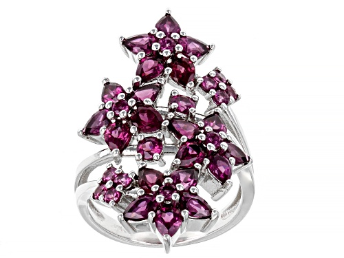 Photo of 4.34ctw Round And Pear Shaped Raspberry Color  Rhodolite Rhodium Over Sterling Silver Ring - Size 7