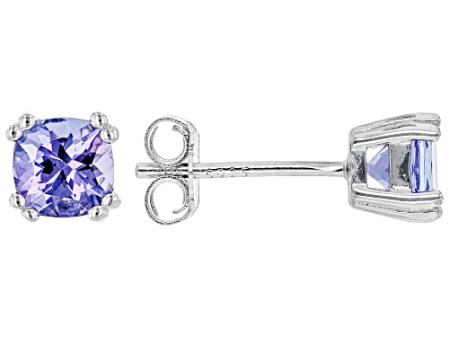 0.94ctw Square Cushion Tanzanite Rhodium Over Sterling Silver Stud Earrings