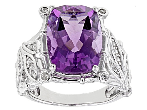 Photo of 5.50ct Lavender Amethyst With 0.29ctw White Zircon Rhodium Over Sterling Silver Ring - Size 7