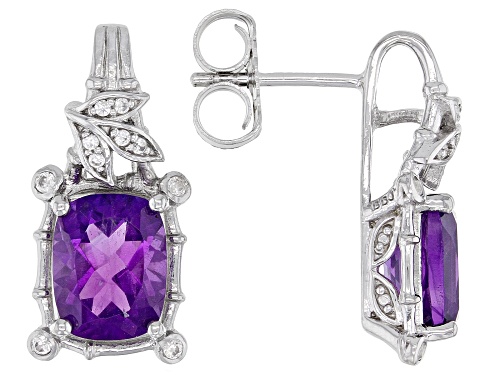 Photo of 3.45ctw Cushion African Amethyst With 0.18ctw White Zircon Rhodium Over Sterling Silver Earrings