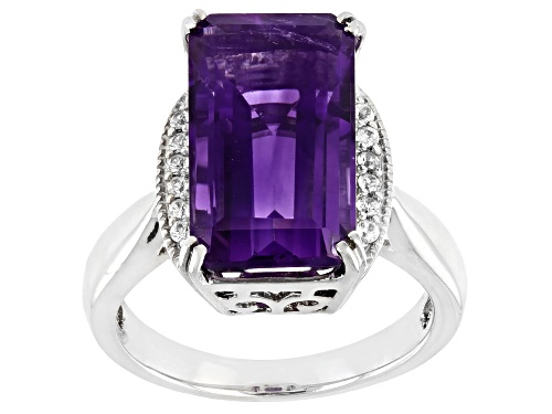 Photo of 7.23ct African Amethyst With 0.12ctw White Zircon Rhodium Over Sterling Silver Ring - Size 9
