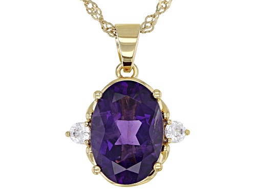 Photo of 4.55ct African Amethyst With 0.26ctw Round White Zircon 18k Yellow Gold Over Silver Pendant/Chain