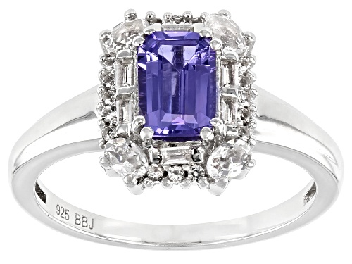Photo of 0.78ct Tanzanite With 0.42ctw White Topaz Rhodium Over Sterling Silver Ring - Size 10