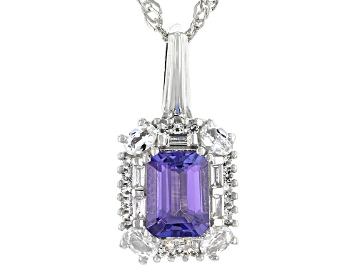 Photo of 0.78ct Tanzanite With 0.42ctw White Topaz Rhodium Over Sterling Silver Pendant With Chain