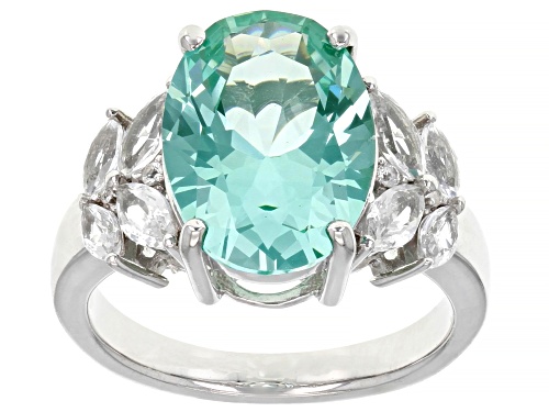 Photo of 5.03ct Lab Created Green Spinel And 0.88ctw Lab White Sapphire Rhodium Over Sterling Silver Ring - Size 8