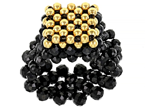 Photo of 2.2-2.5mm Rondelle Black Spinel 18K Yellow Gold Over Sterling Silver Strechable Beaded Ring