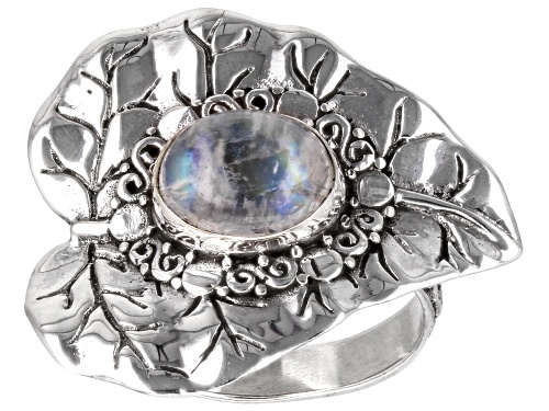 Artisan Collection of Bali™ 8x10mm Rainbow Moonstone Sterling Silver Leaf Ring - Size 6