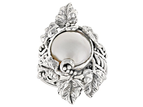Artisan Collection of Bali™ 11.5-12.5mm White Cultured Mabe Pearl Sterling Silver Leaf Ring - Size 12